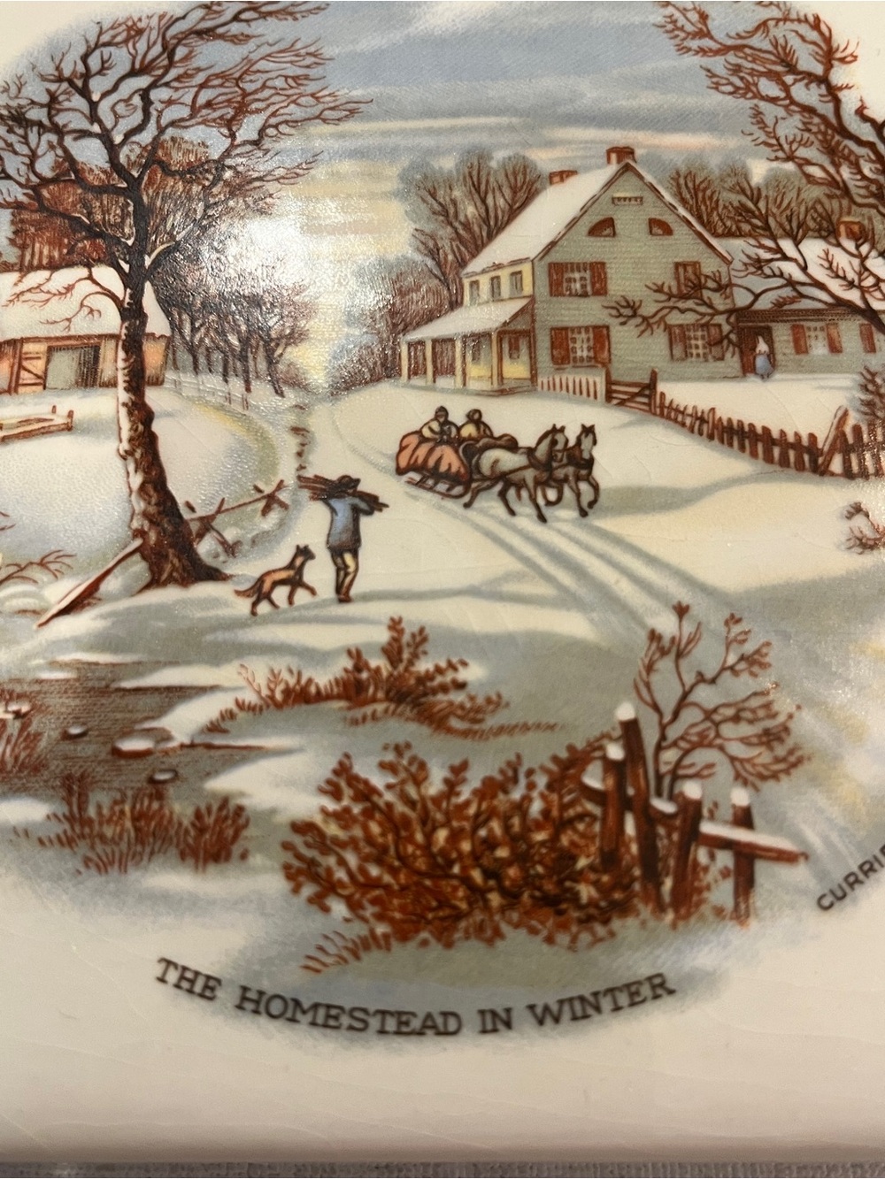 Vintage Currier & Ives "The Homestead in Winter" ceramic decorative tile. - Picture 2 of 6